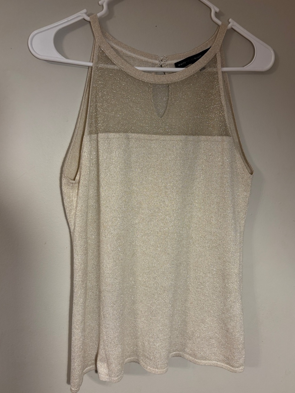White House Black Market Women’s Small Shimmer Knit Halter Tank Champagne Gold M - Picture 2 of 10